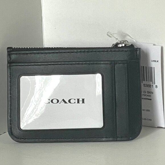 Coach Essential Mini Id Card Case Crystal Black Leather Wallet Keychain CX249 - Picture 6 of 10